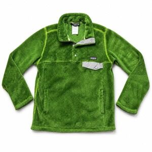 Patagonia Fleece Youth L Green Re-Tool Snap-T Gorpcore High Pile Pullover